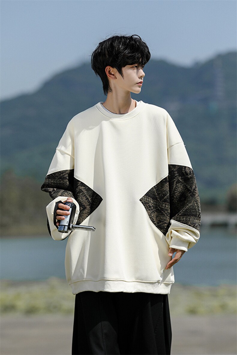 8XL-M春秋季圆领拼接撞色民族风卫衣男新款潮牌上衣服WY005P58,男装卫衣,电商B312