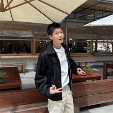 双拉链麂皮绒夹克外套秋冬短款毛领冬季加厚A236-JK612-P160，男装夹克，电商A236