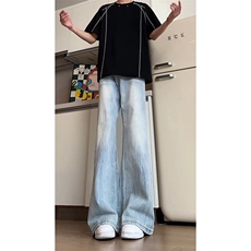 美式牛仔裤男女潮宽松直筒高街复古欧美微喇叭牛仔裤NK91-P55，男装牛仔裤，星座208-5