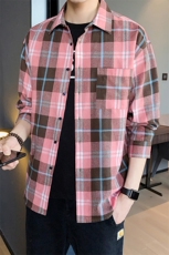 男士秋季格子衬衫长袖休闲潮流衬衣外套男衫衣DF10T，男装衬衫，电商A102