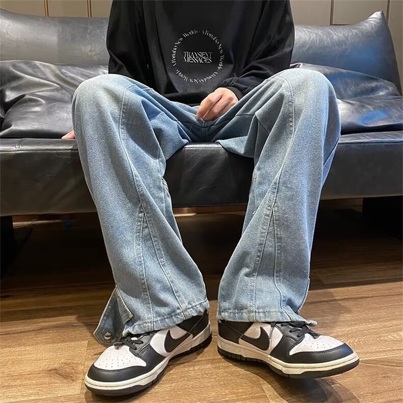 美式牛仔裤男秋季高街潮牌嘻哈直筒裤韩版痞帅阔腿长裤N1840-P49,男装牛仔裤,星座1008-1
