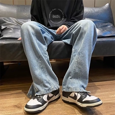 美式牛仔裤男秋季高街潮牌嘻哈直筒裤韩版痞帅阔腿长裤N1840-P49，男装牛仔裤，星座1008-1