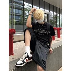 复古美式珍珠烫钻拼图休闲套头圆领短袖T恤男女同款TX622-特P35，男装T恤，星座1007（原301D）