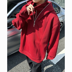 美式hiphop卫衣男秋冬季潮牌假两件加绒加厚宽松休闲连帽情侣外套，男装卫衣，电商B319