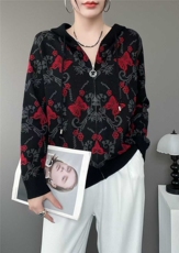 2025年秋季单件通勤长袖连帽拉链开衫蝴蝶，女装羊毛衫，斯尔特羊绒