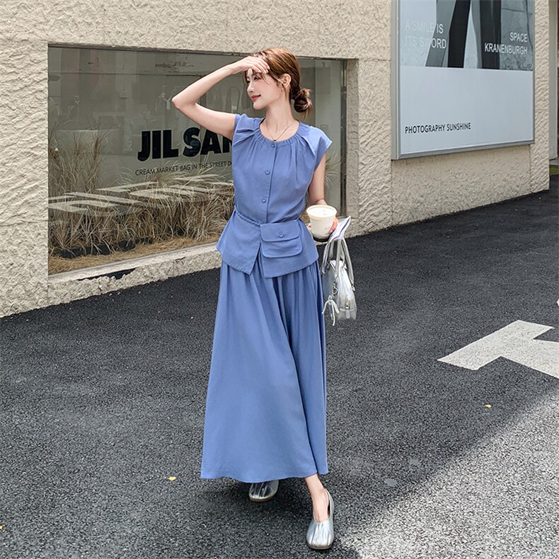 法式时尚百搭显瘦套装裙女2025夏季新款收腰无袖上衣半身裙两件套,女装套装/套裙,2C159