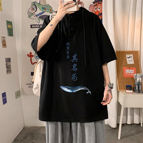 LD54261-P45NASA连帽短袖t恤男大码胖子带帽五分袖中袖海报风,男装T恤,电商A040