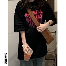 宽松休闲BF慵懒风潮流发泡印花夏季女装短袖T恤衫D328-T245-P28，女装T恤，电商D328