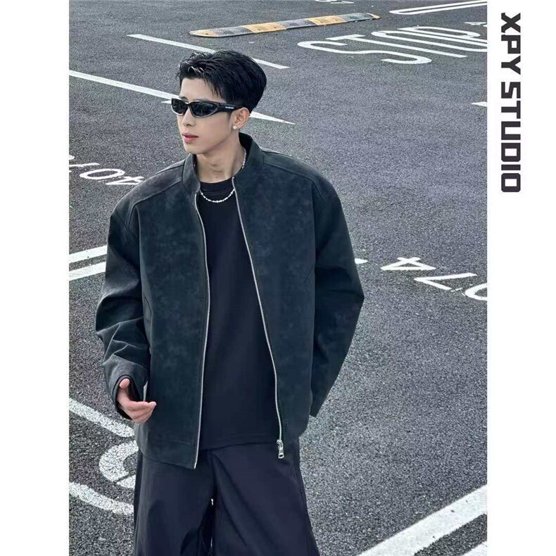 现货网图慎用春秋皮夹克扎染皮衣外套JK317P65，男装夹克，星座1904A