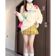 慵懒风涂鸦星星毛衣女秋冬季学院软糯小个子水貂绒上衣M1105，男装针织衫/毛衣，星座1116A（原606A-3）