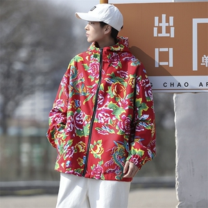 JK203大花连帽开衫卫衣夹克外套男女班服团队服风民族特色秋图片