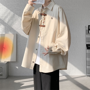8XL-M 特大码风棉麻长袖盘扣亚麻刺绣衬衫男新中式CS510P65图片