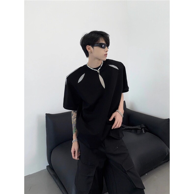 cleanfit镂空短袖男夏季高级感痞帅重磅正肩垫肩体恤上衣 TX5806图片