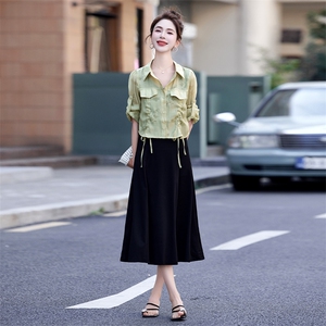 法式防晒衬衫穿搭整套装女夏季新款宽松显瘦吊带连衣裙时尚两件套图片