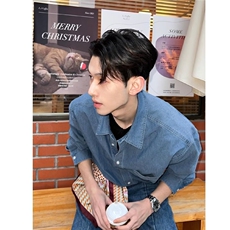 现货牛仔衬衫男春季高级韩版潮流cleanfit上衣长袖衬衣WLC70-P45，男装衬衫，星座1008