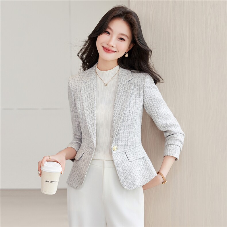 《档口现货》2026秋上新气质华夫格子通勤收腰西装小外套女,女装西装,苗苗
