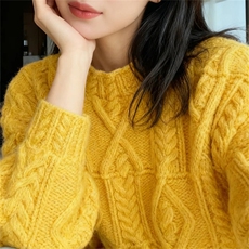 2025年秋季常规款厚款套头单件常规半高领绞花套头，女装针织衫/毛衣，新胜羊绒