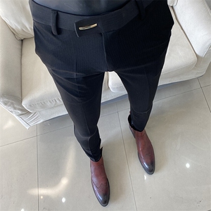 春季西裤男修身直筒高级感商务休闲裤男士裤长裤901九分9019—P55图片