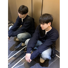 藏青色开衫毛衣男士冬季高级感韩系慵懒风cleanfit针织棒球领外套，男装针织衫/毛衣，电商D256