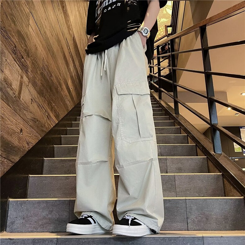 新款美式高街阔腿降落伞兵裤防水工装裤潮流宽松直筒休闲长裤N09图片
