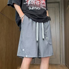 排扣短裤男夏季美式复古运动休闲裤子百搭宽松直筒五分裤3051P32，男装牛仔裤，星座410-2