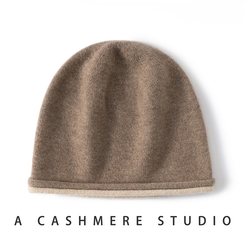 2025时尚百搭通勤简约休闲撞色卷边帽子，帽子，暖思纯羊绒