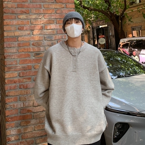 美式亨利领毛衣男毛衣美式休闲慵懒风针织衫男纯色毛衣SW5009图片