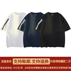 高品质二开240克宽松纯棉美式高街痞帅两杠织带短袖T恤特19.5，男装T恤，电商A486