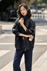 海宁皮衣女外套2025春秋新款时尚皮夹克时尚休闲宽松显瘦上衣，女装皮衣，潮流依族