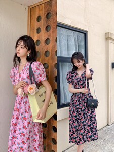 夏季新款碎花连衣裙两色,女装连衣裙,AMSS 艾玛莎莎