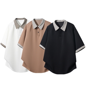 主推简约撞色polo衫短袖男款夏季宽松百搭翻领半袖T恤可二开图片