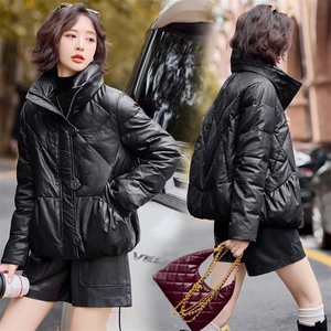 2024冬季女装新款时尚百搭大方填充绵羊毛立领皮皮衣羽绒服图片