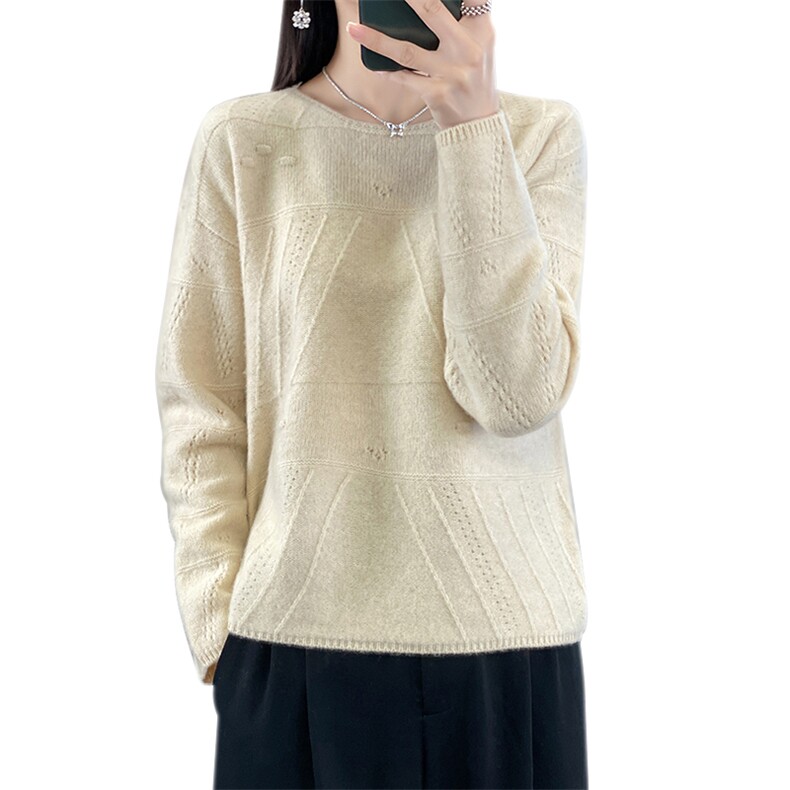 套头圆领纯色长袖通勤2024年秋季简约羊毛衫,女装羊毛衫,德晨羊绒
