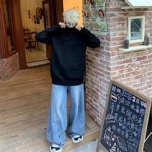 潮牌毛衣男冬百搭宽松圆领打底针织衫日系复古情侣线衣MY06-P43图片