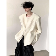 春秋季小众白色毛呢小香风外套男无领垫肩夹克痞帅气JM12，男装夹克，星座1116A（原606A-3）