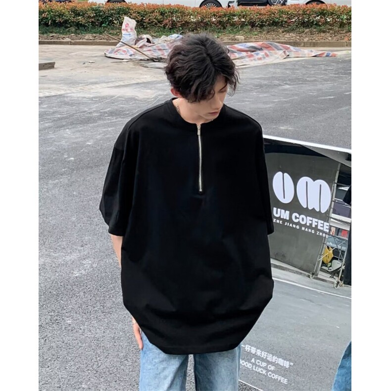 美式领口半拉链短袖cleanfit风T恤重磅宽松休闲日常短袖男TT06,男装T恤,星座1116A-1（原606A）