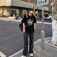 纯棉220g潮痞帅印花宽松短袖T恤男潮牌街头休闲百搭小众上衣，男装T恤，星座516A