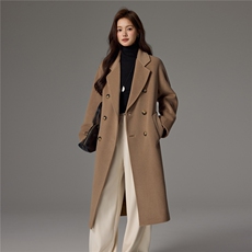 2025舒适百搭简约长款翻领长袖大衣，女装双面呢大衣，荣图大衣