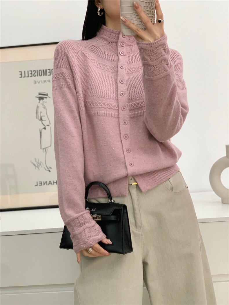 2025年秋季时尚百搭通勤简约休闲羊毛缇花扇形半高领，女装针织衫/毛衣，晨旭羊绒