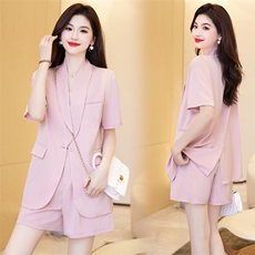 2024年夏装小个子通勤炸街西装领气质干练女神范时尚两件套套装，女装套装/套裙，火爆靓佳人