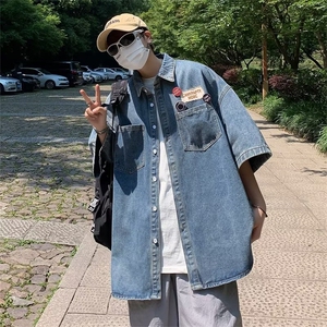 夏季新款衬衫潮流慵懒男方领衬衫牛仔夹克 P46图片
