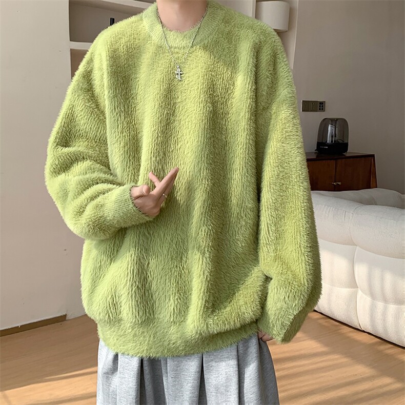 圆领纯色仿貂毛针织毛衣A367M2404P60控88，男装针织衫/毛衣，电商A367