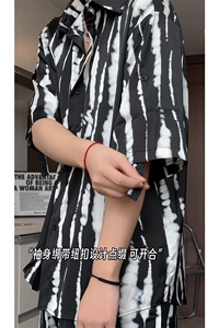 1短袖衬衫男+短裤潮流休闲套装男M-5XL大码TZ78719P50控98模特图图片