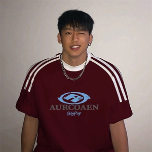 夏季美式高街重磅纯棉三条杠织带撞色男女短袖T恤ZD376-特P30图片