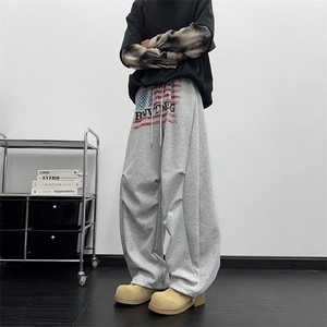 新款宽松休闲裤男韩版潮流百搭裤子坠感阔腿拖地长裤K085-P52图片