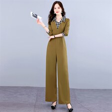 现货连体裤女秋新款时尚气质减龄女职业装阔腿连衣裤，女装连体裤，韩美纤衣
