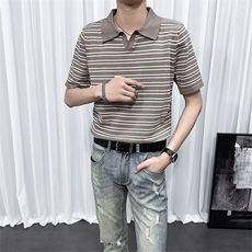 夏季条纹短袖polo衫t恤男潮流翻领保罗衫男士针织衫翻领体恤TM24，男装针织衫/毛衣，星座1116A-2（原606A-1）