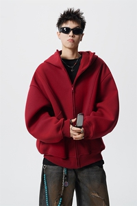 8XL-M 休闲复古潮美式重磅连帽宽松安克拉红色卫衣外套WY34P8图片