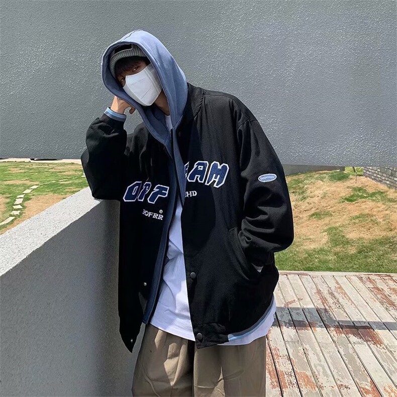 新款假两件连帽外套男士春秋ins中性韩版潮流百搭夹克WT8030-p65，男装夹克，星座1008-1