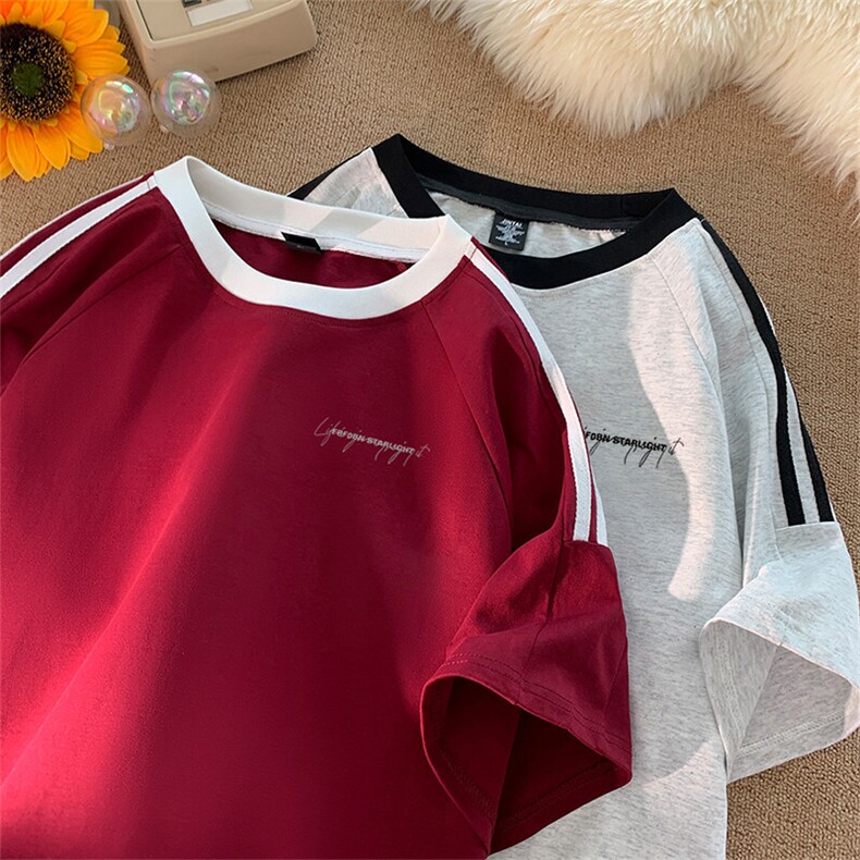 可48小时发货支持抖音得物来样二开重磅美式高街纯棉织带短袖T恤，男装T恤，电商A486-1